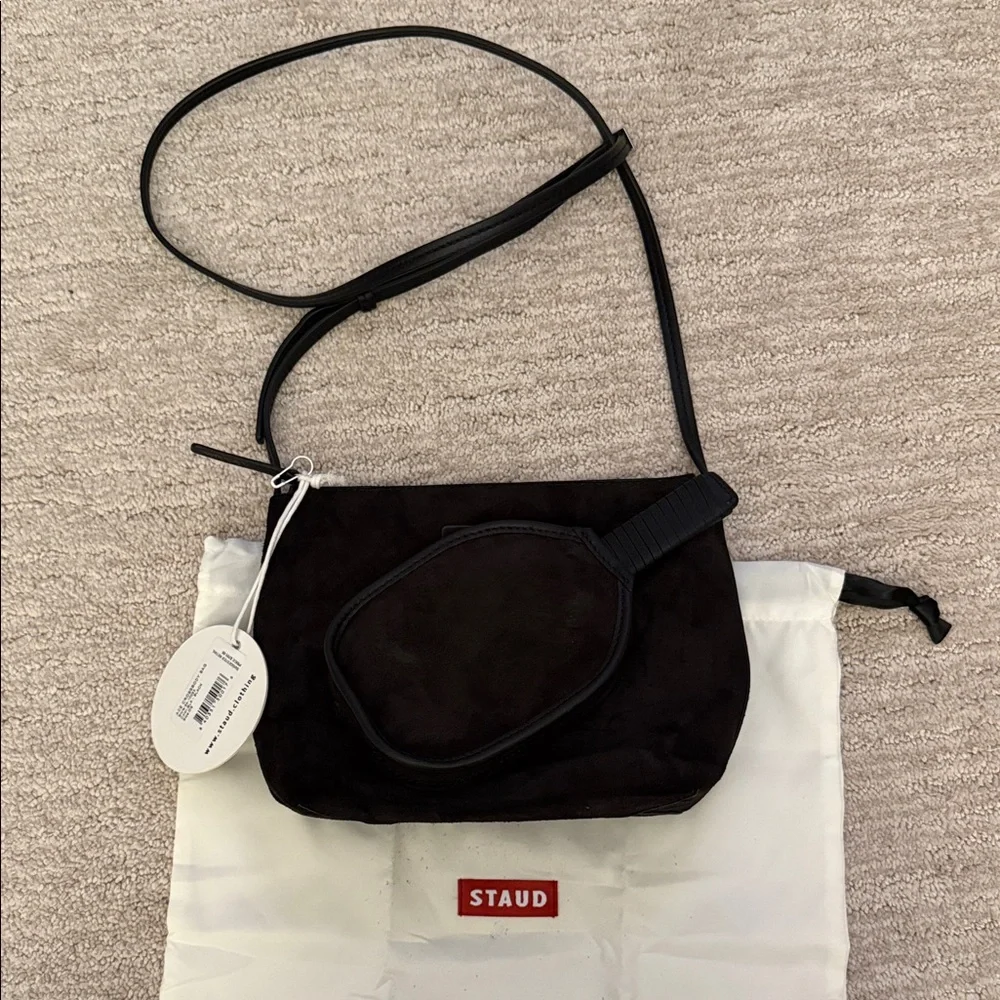STAUD Black Suede Ace Pickle Ball Paddle Crossbody Bag - Picture 1 of 8